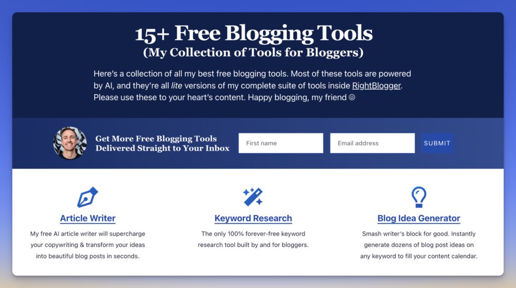 Free Blogging Tools by Ryan Robinson (Collection Image)