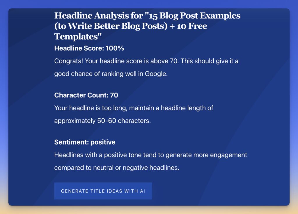 Headline Analyzer Tool (Free SEO Headline Writer) Example Score