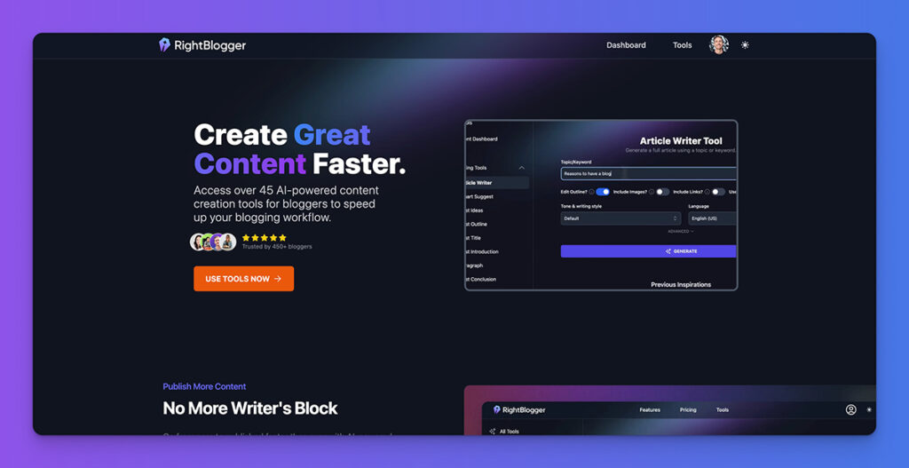 RightBlogger-Content-Creation-Tools-for-Bloggers-Homepage-Screen-Shot-ryrob-CTA