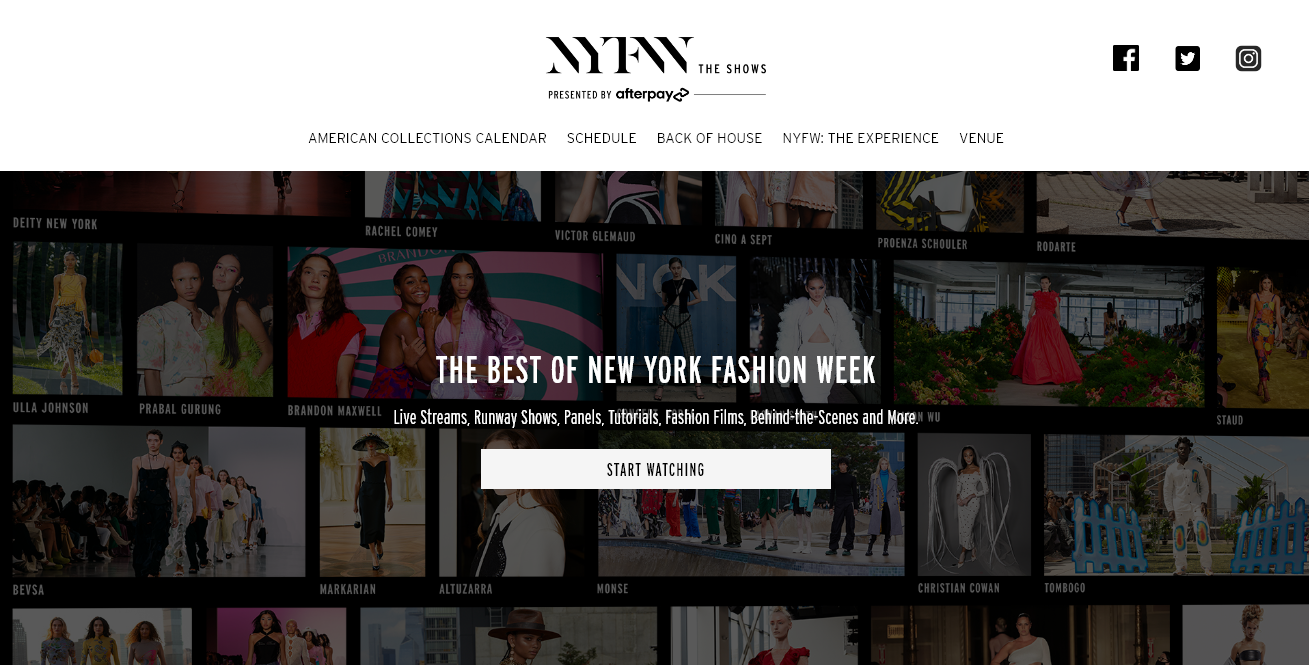 New York Fashion Week website screenshot