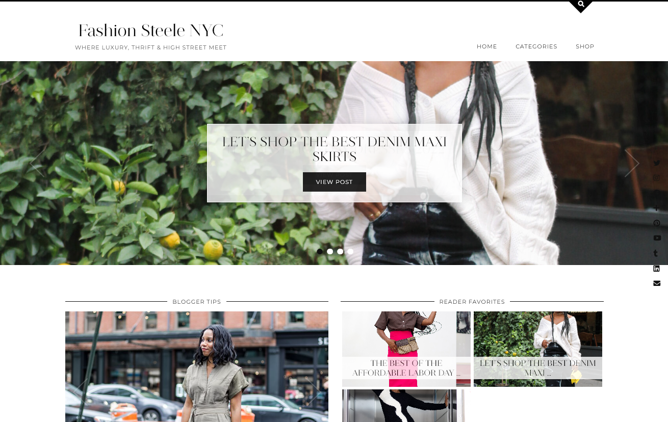 Screenshot of the Fashion Steele NYC fashion blog front page